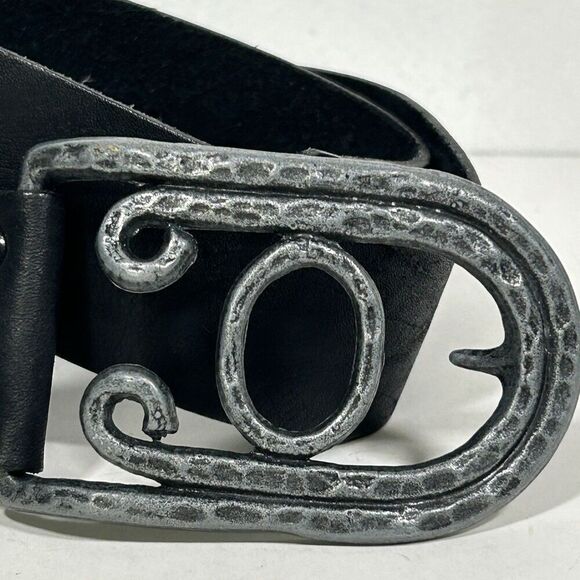 Vintage Casual Corner Leather Belt Artsy Statement Buckle Black Waist Small main image 7